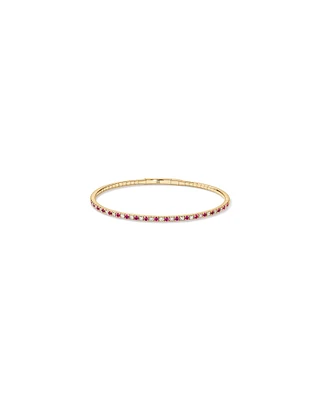 0.35 Carat TW Diamond and Pink Sapphire Gemstone Flex Oval Bangle in 10kt Yellow Gold