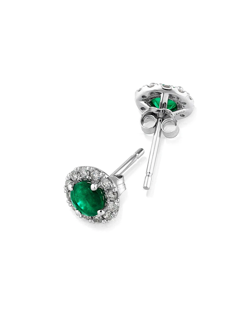 Halo Stud Earrings with Natural Emerald & 0.28 Carat TW of Diamonds in 10kt White Gold