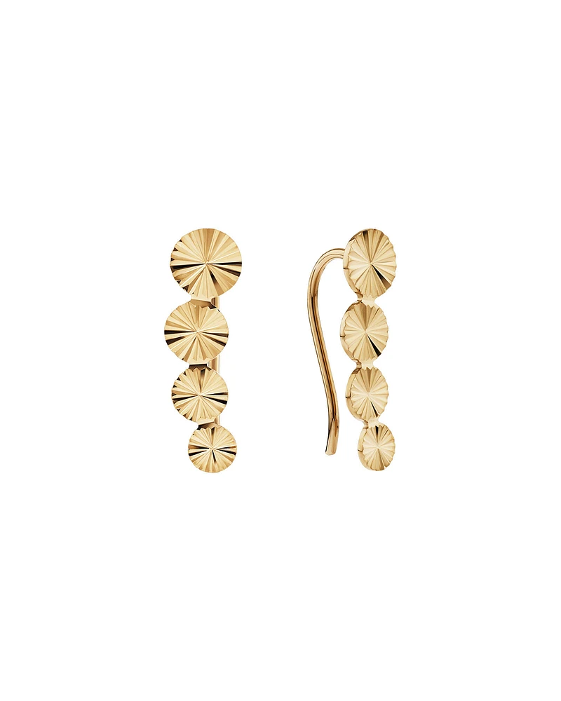 Sunray Graduated Disc Climber Earrings in 10kt Yellow Gold