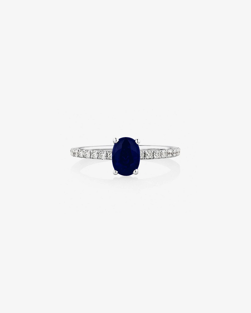 Solitaire Sapphire Ring with 0.25 Carat TW of Diamonds in 10kt White Gold