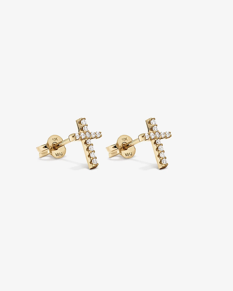 Cubic Zirconia Cross Stud Earrings in 10kt Yellow Gold