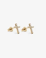 Boucles d'Oreilles Clous Croix en Zircon Cubique en Or Jaune 10 kt