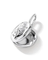 Diamond Accent Round Compass Pendant in Sterling Silver