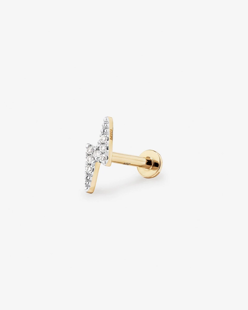 Diamond Lightning Bolt Flat Back Helix Stud Earring in 10kt Yellow Gold