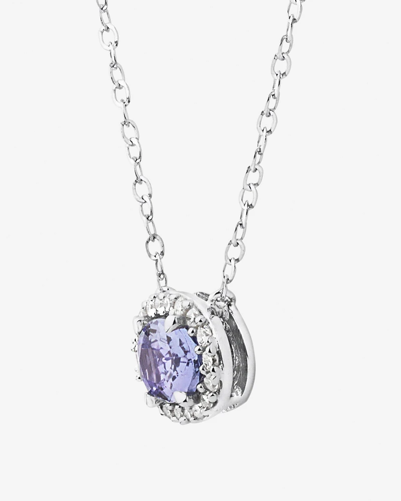 Halo Necklace with Tanzanite & Diamond in 10kt White Gold