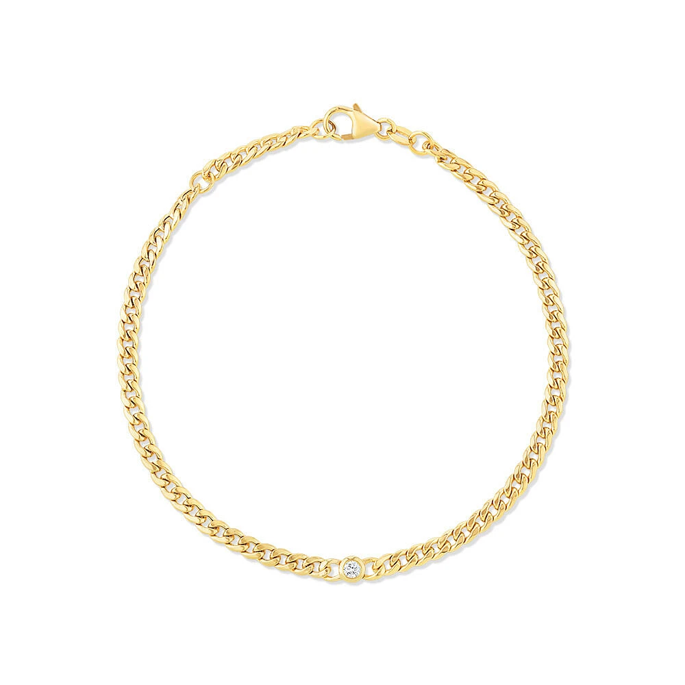 Diamond Accent Curb Chain Bracelet in 10kt Yellow Gold