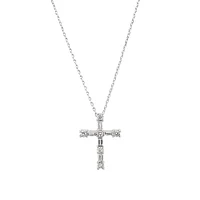 0.34 Carat TW Baguette and Round Brilliant Diamond Cross Pendant in 10kt White Gold