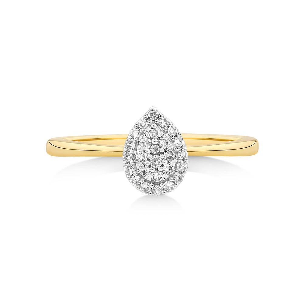 0.10 Carat TW Pear Cluster Diamond Promise Ring in 10kt Yellow and White Gold