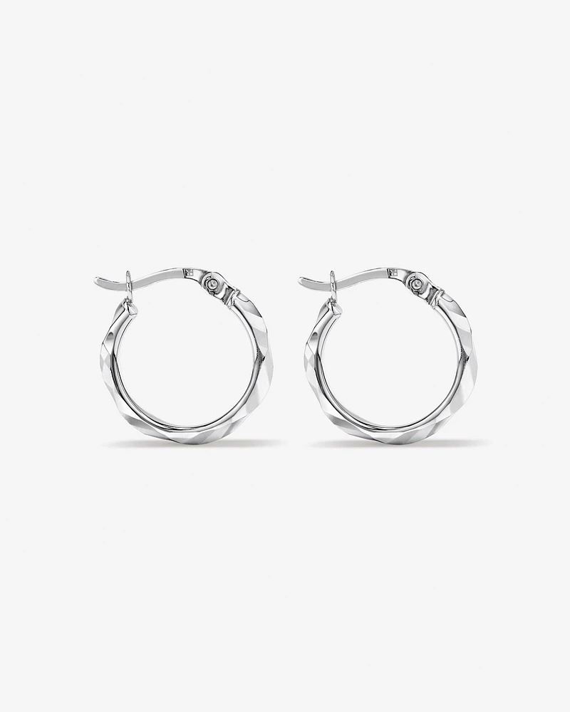 Large Diamond Cut Mirror Hoops in Sterling Silver