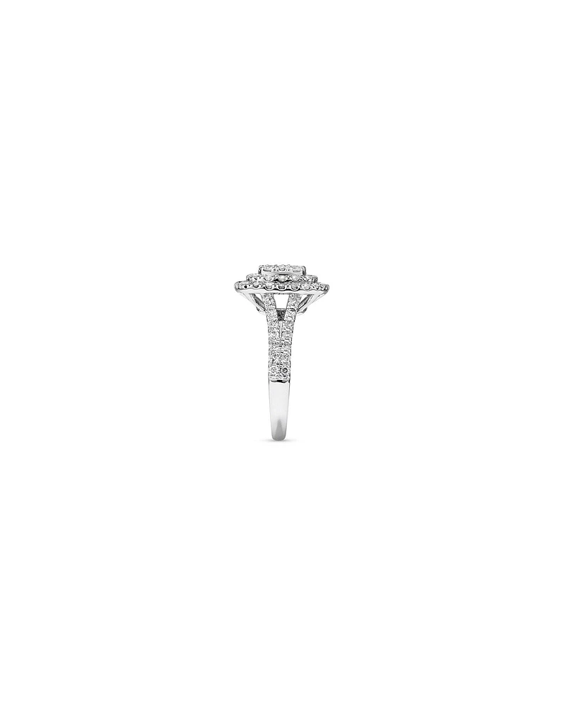 1.30 Carat TW Cushion Cluster Halo Diamond Ring in 10kt White Gold