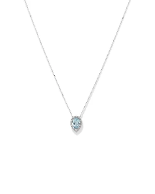 Halo Necklace with Aquamarine & 0.19 Carat TW of Diamonds in 10kt White Gold