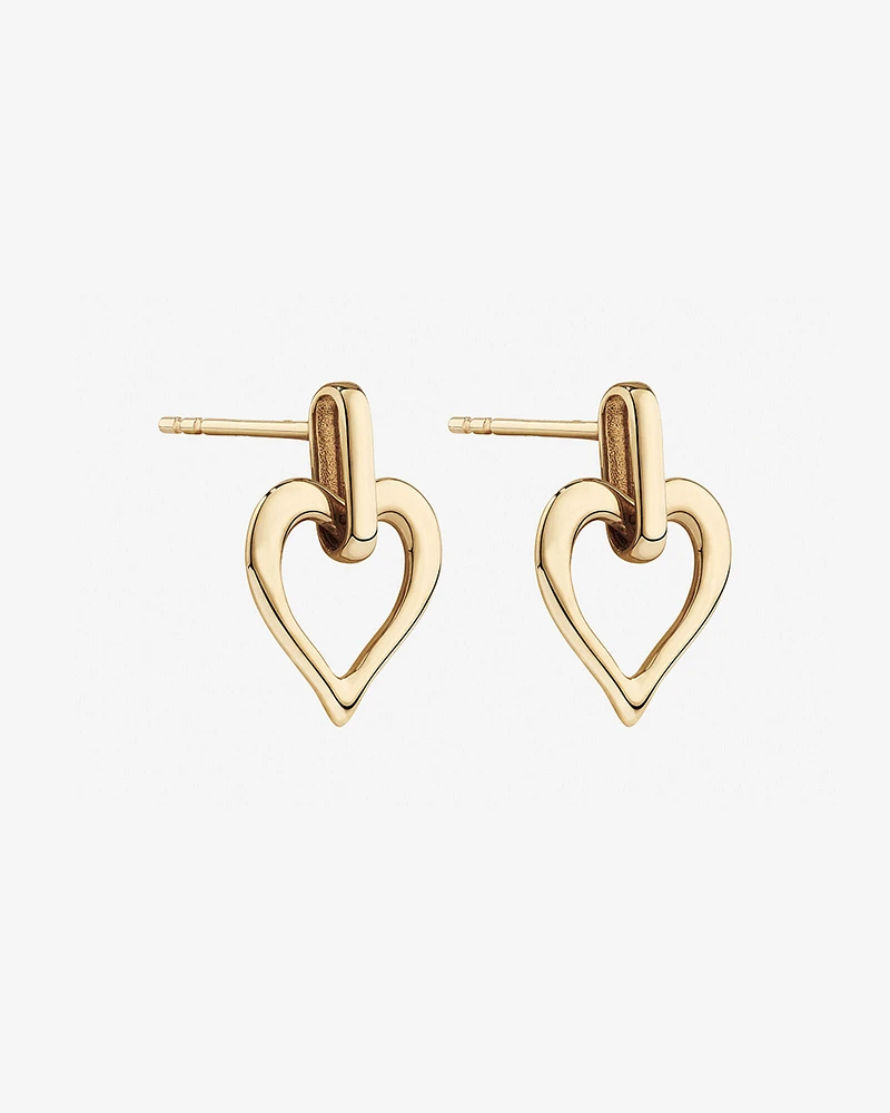 Open Heart Drop Stud Earrings in 10kt Yellow Gold