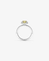 1.58 Carat TW Yellow Emerald Cut Laboratory-Grown Diamond Halo Engagement Ring in 14kt White Gold