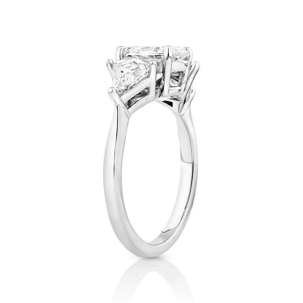 2.25 Carat TW Three Stone Oval and Kite Shaped Laboratory-Grown Diamond Engagement Ring in 14kt White Gold