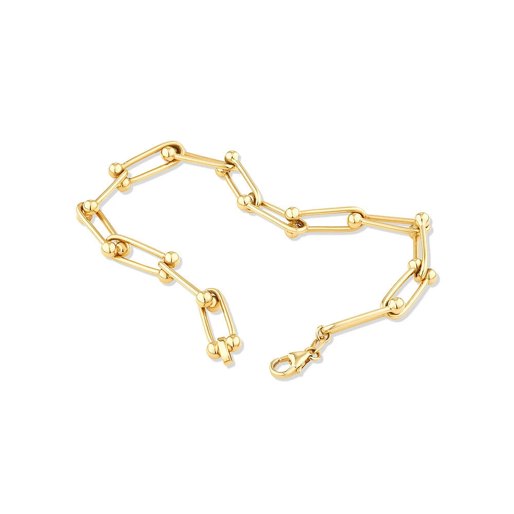 Ball and Oval Link Bracelet in 10kt Yellow Gold