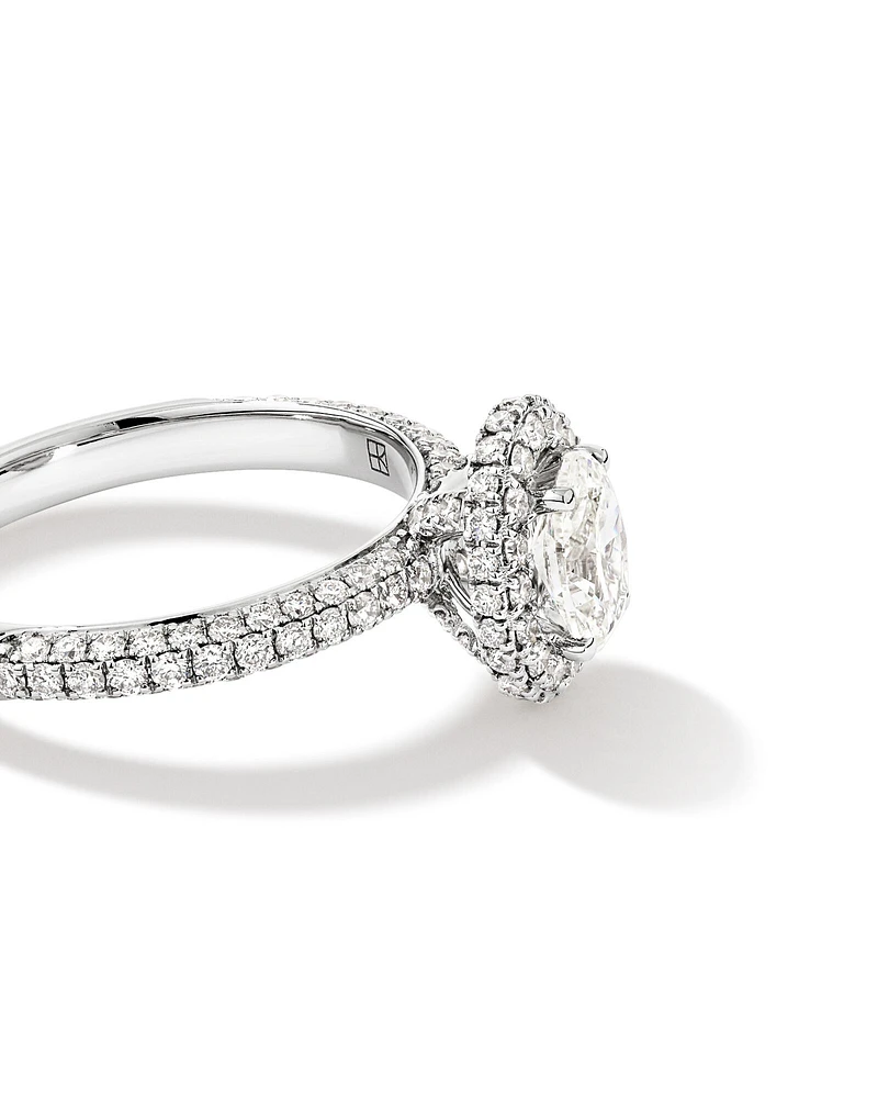 1.30 Carat TW Oval Cut Diamond Pave Halo Engagement Ring in Platinum