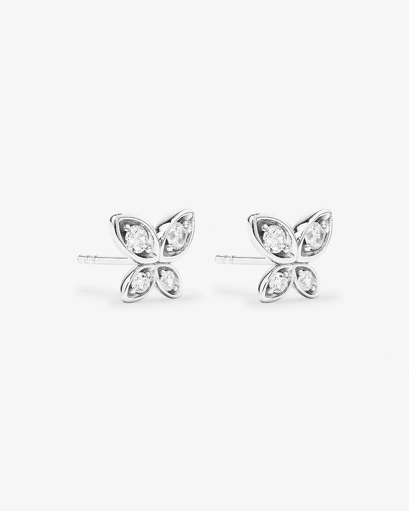 Cubic Zirconia Butterfly Stud Earrings in Sterling Silver