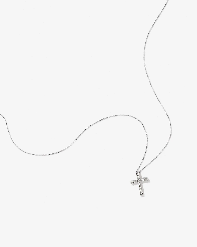 0.34 Carat TW Baguette and Round Brilliant Diamond Cross Pendant in 10kt White Gold