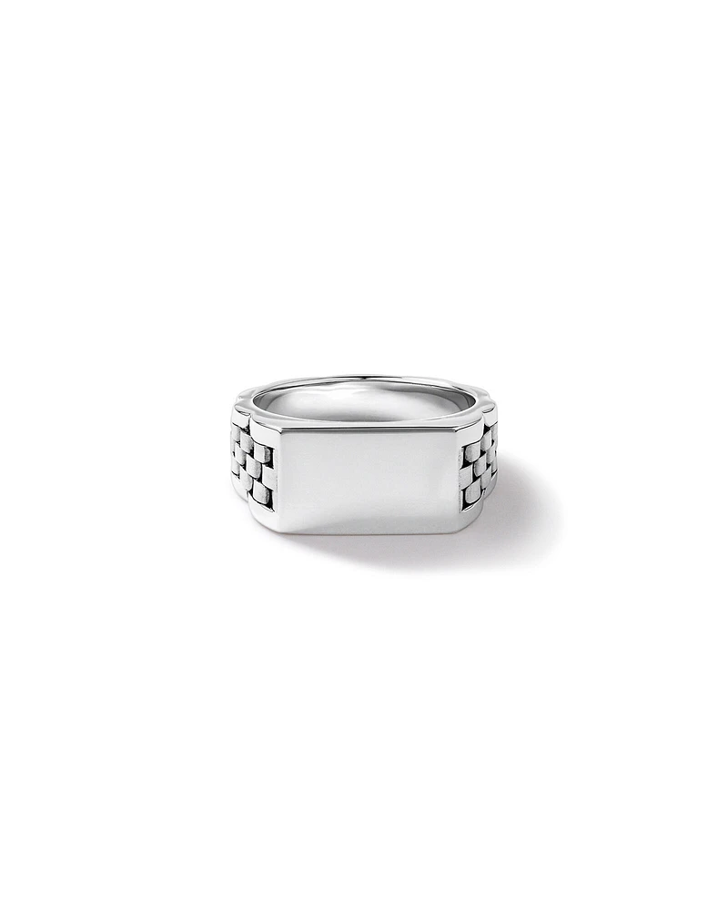 Men's Link Pattern Textured Signet Ring in Sterling Silver