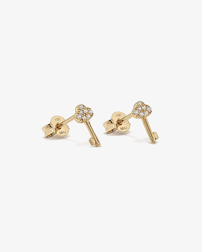 Cubic Zirconia Key Stuf Earrings in 10kt Yellow Gold