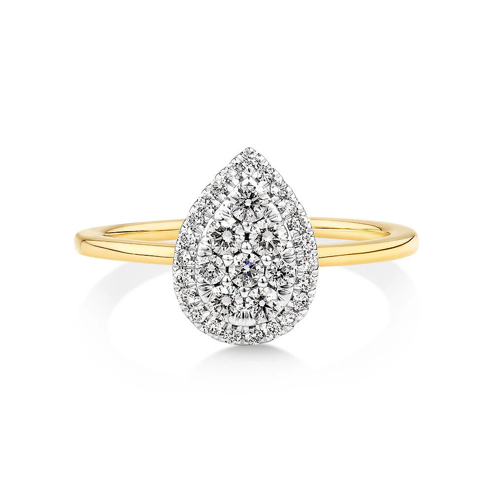 0.40 Carat TW Pear Shape Cluster Laboratory-Grown Diamond Engagement Ring in 10kt Yellow and White Gold