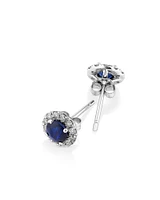 Halo Stud Earrings with Sapphire & 0.28 Carat TW of Diamonds in 10kt White Gold