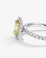 1.58 Carat TW Yellow Emerald Cut Laboratory-Grown Diamond Halo Engagement Ring in 14kt White Gold