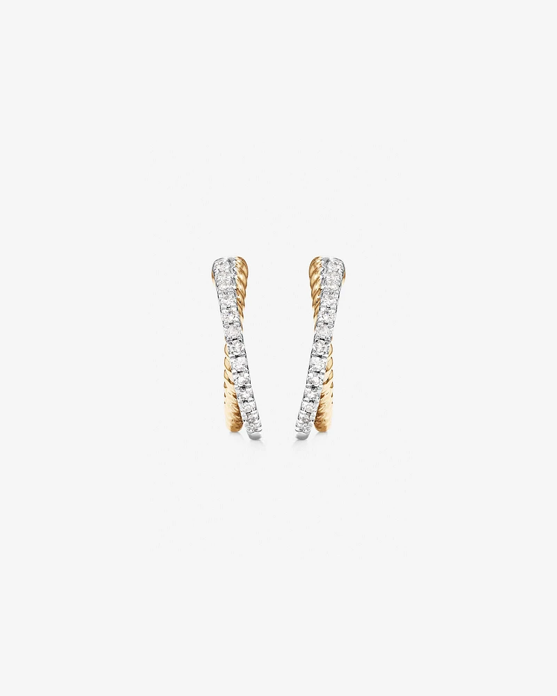 Crossover Hoop Earrings with .20 Carat TW Diamonds in Sterling Silver and 10kt Yellow gold