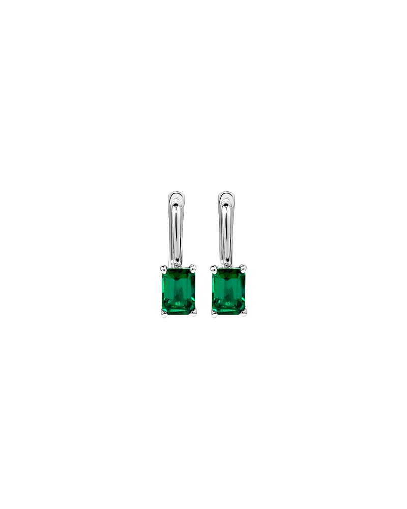 Emerald Cut Created Emerald Pendant and Drop Earring Set in Sterling Silver