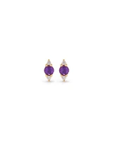 3 Stone Amethyst and Diamond Stud Earrings in 10kt Yellow Gold