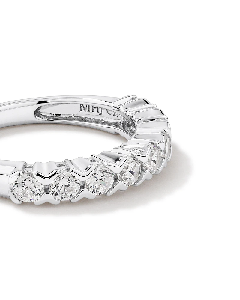 Round Cubic Zirconia Half Eternity Band in Sterling Silver