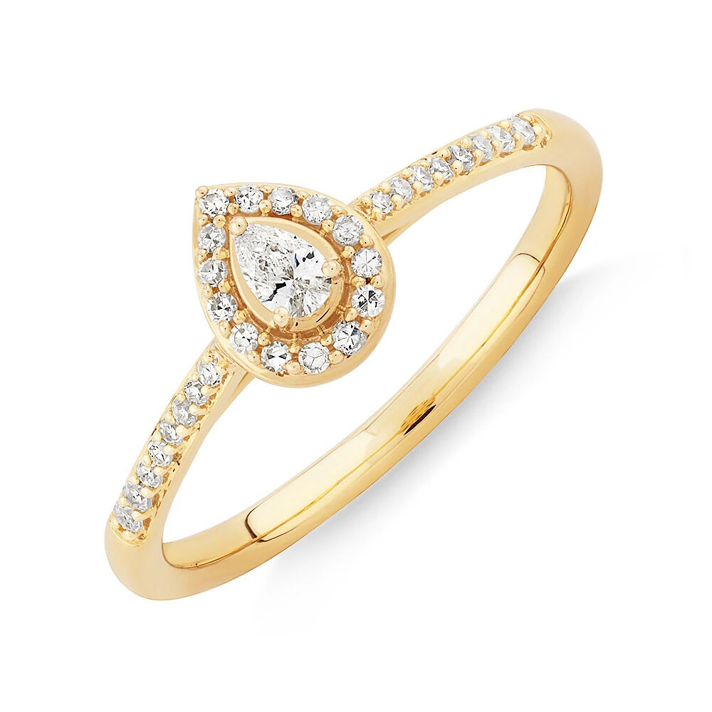 Pear Engagement Ring with .20TW of Diamonds in 10k Yellow Gold