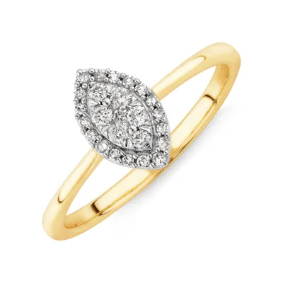 0.15 Carat TW Marquise Cluster Diamond Promise Ring in 10kt Yellow and White Gold