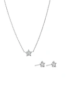 Cubic Zirconia Star Stud Earrings and Necklace Set in Sterling Silver