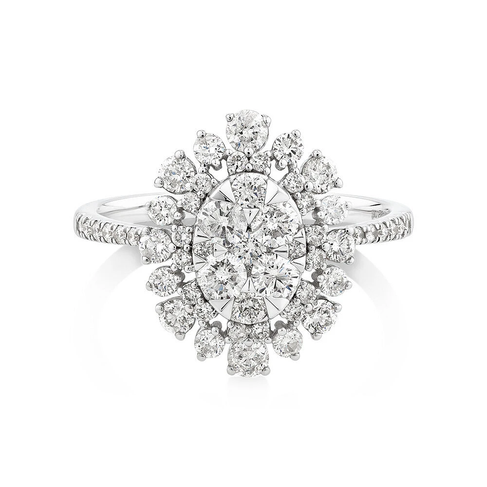 Halo Engagement Ring with 1.18TW of Diamonds in 14kt White Gold