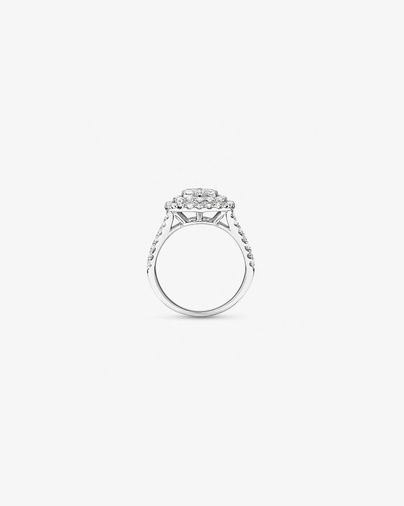 1.30 Carat TW Cushion Cluster Halo Diamond Ring in 10kt White Gold