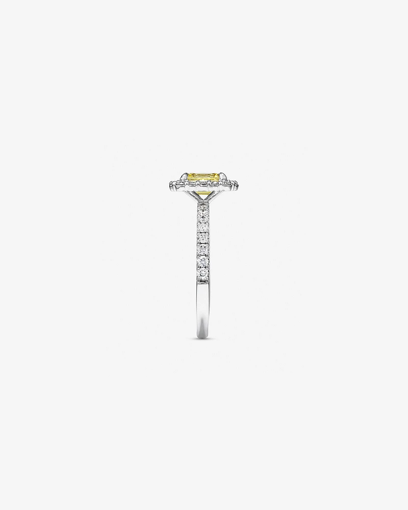 1.58 Carat TW Yellow Emerald Cut Laboratory-Grown Diamond Halo Engagement Ring in 14kt White Gold