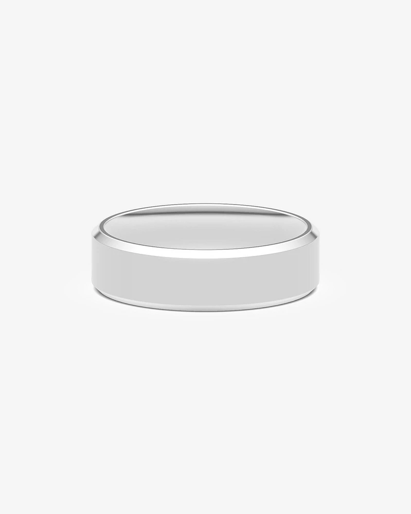 7mm Flat Bevelled Wedding Band in 10kt White Gold