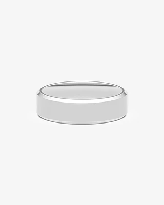 7mm Flat Bevelled Wedding Band in 10kt White Gold