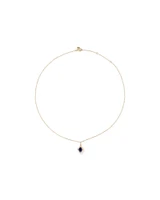 Pear Cut Created Sapphire and Diamond Halo Pendant Necklace in 10kt Yellow Gold