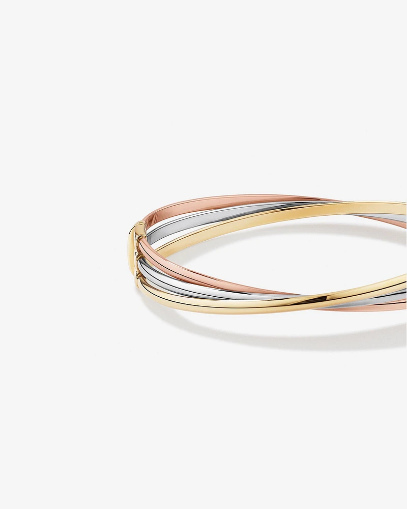 Tri Tone Oval Russian Bangle in 10kt Yellow, Rose and White Gold