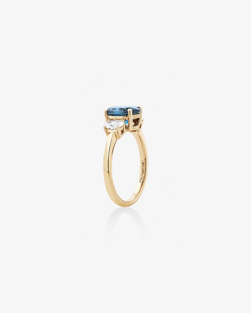 London Blue Topaz Ring with .46 Carat TW Diamonds in 14kt Yellow Gold