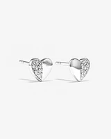 Pave Heart Stud Earrings with Cubic Zirconia in Sterling Silver