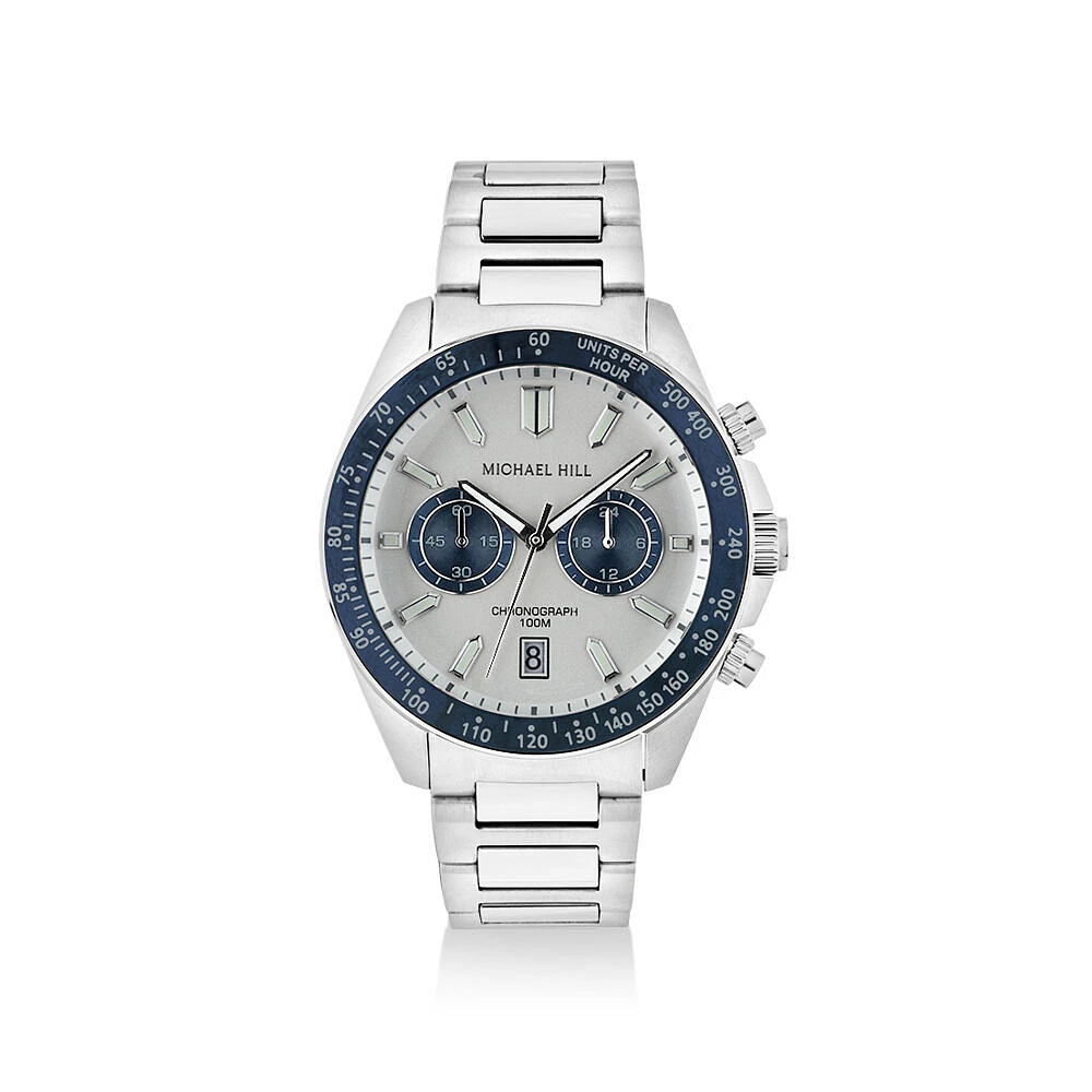 Montre Chronographe Pour Hommes Deux Tons En Acier Inoxydable Teinte Bleue