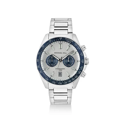 Montre Chronographe Pour Hommes Deux Tons En Acier Inoxydable Teinte Bleue