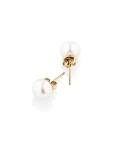 Stud Earrings with 7mm Button Cultured Freshwater Pearl in 10kt Yellow Gold