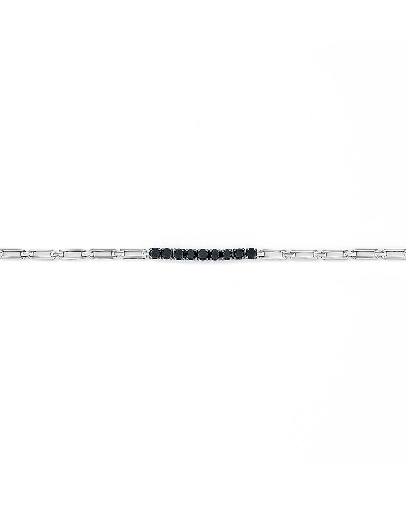 0.87 Carat TW Black Diamond Tennis and Paperclip Chain Men's Bracelet in Sterling Silver