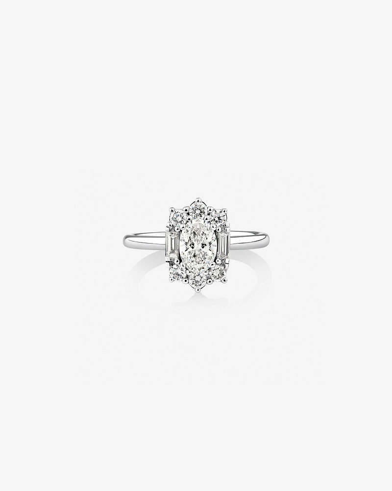 Sir Michael Hill Designer Oval Engagement Ring with 0.96 Carat TW Diamonds in 18kt White Gold