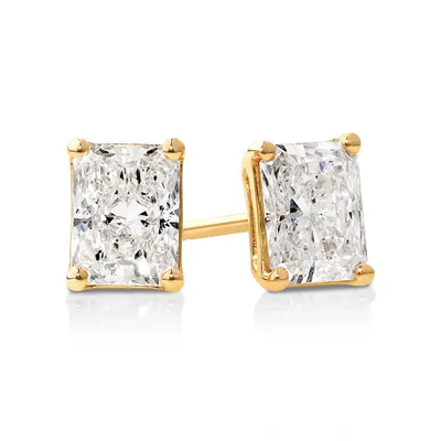 1.00 Carat TW Radiant Cut Solitaire Laboratory-Grown Diamond Stud Earrings in 10kt Yellow Gold