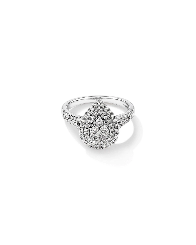 Bague Halo à Grappe Poire de Diamant de 0,65 Carat TW en Or Blanc 10kt